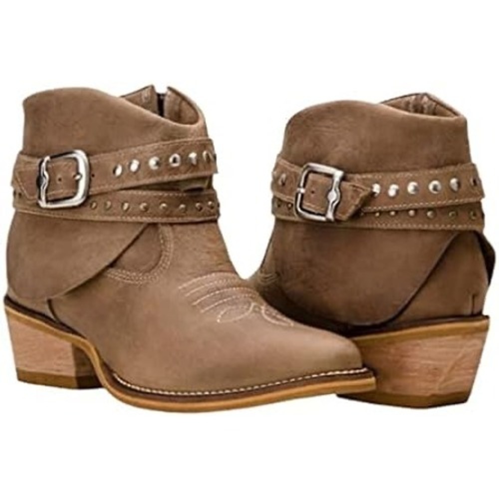 Texas Boots Country Texana Women 39 Brown Leather Studded Buckle Ankle Booties
